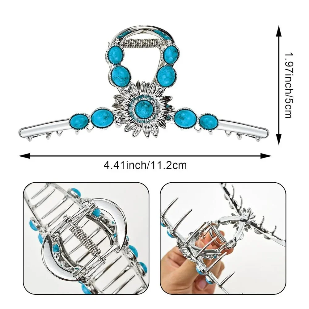 2 Turquoise Blue Stone‎ Sun Hair Claw Clip Metal Retro Style Hairpin Hair Clip